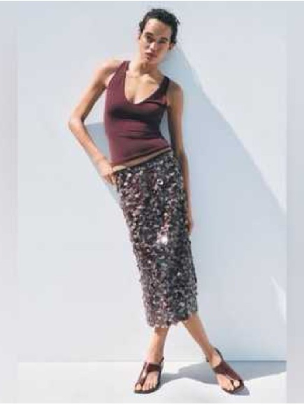 Zara Sequined Midi Skirt in Silver